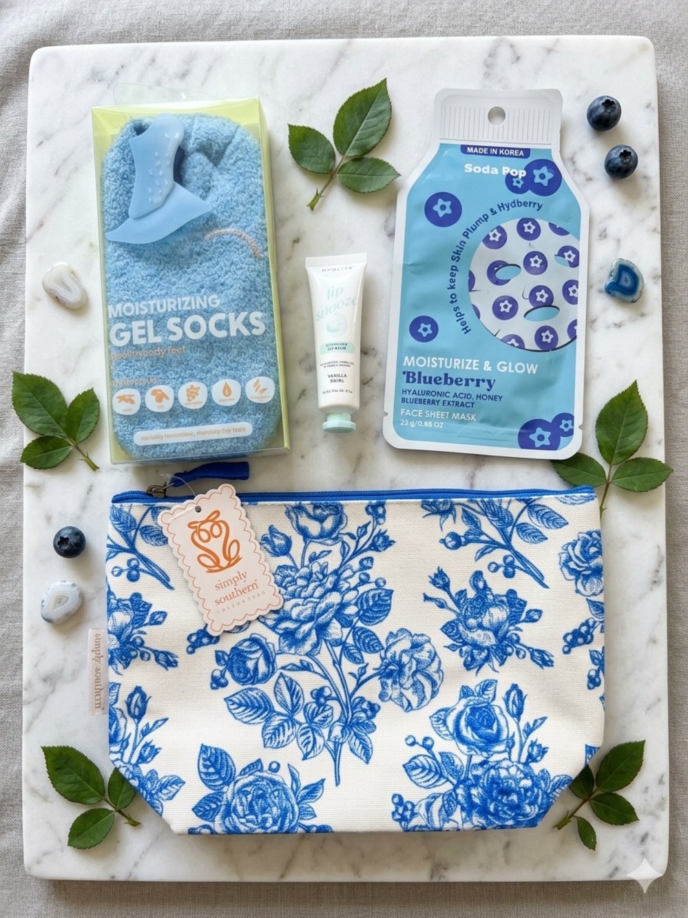 Simply Southern Blue Floral Canvas Cosmetic Pouch
